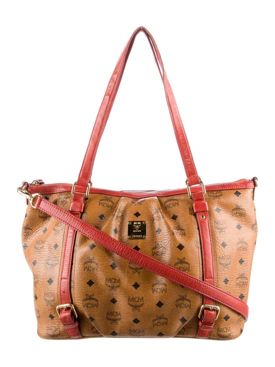 MCM Handbags - Authentic MCM Cognac Visetos Pleated Tote Bag